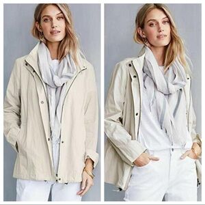 Eileen Fisher Women Woven Jacket Medium Organic Cotton Stand Collar Preppy